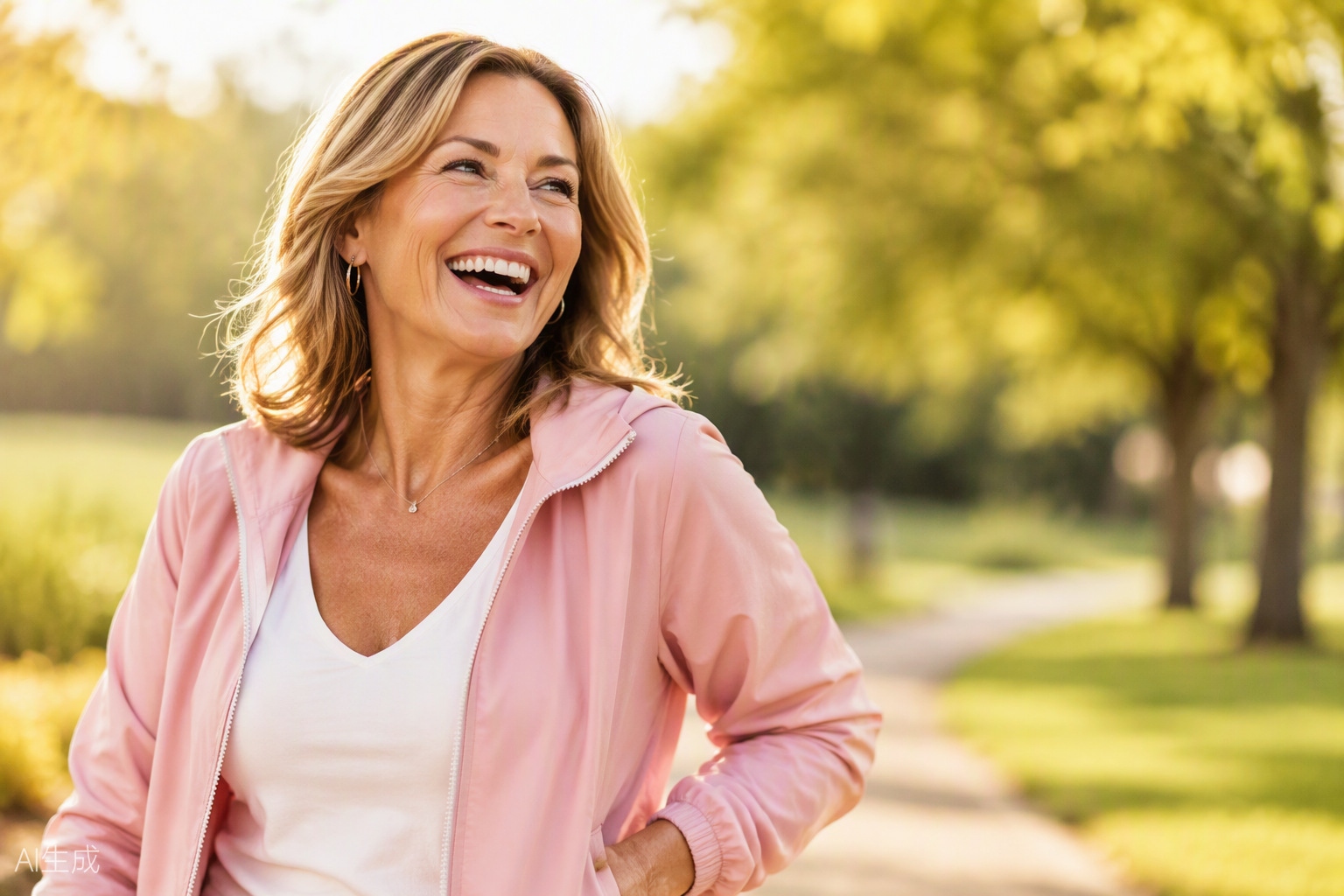 Confident woman over 45 enjoying life without bladder worries